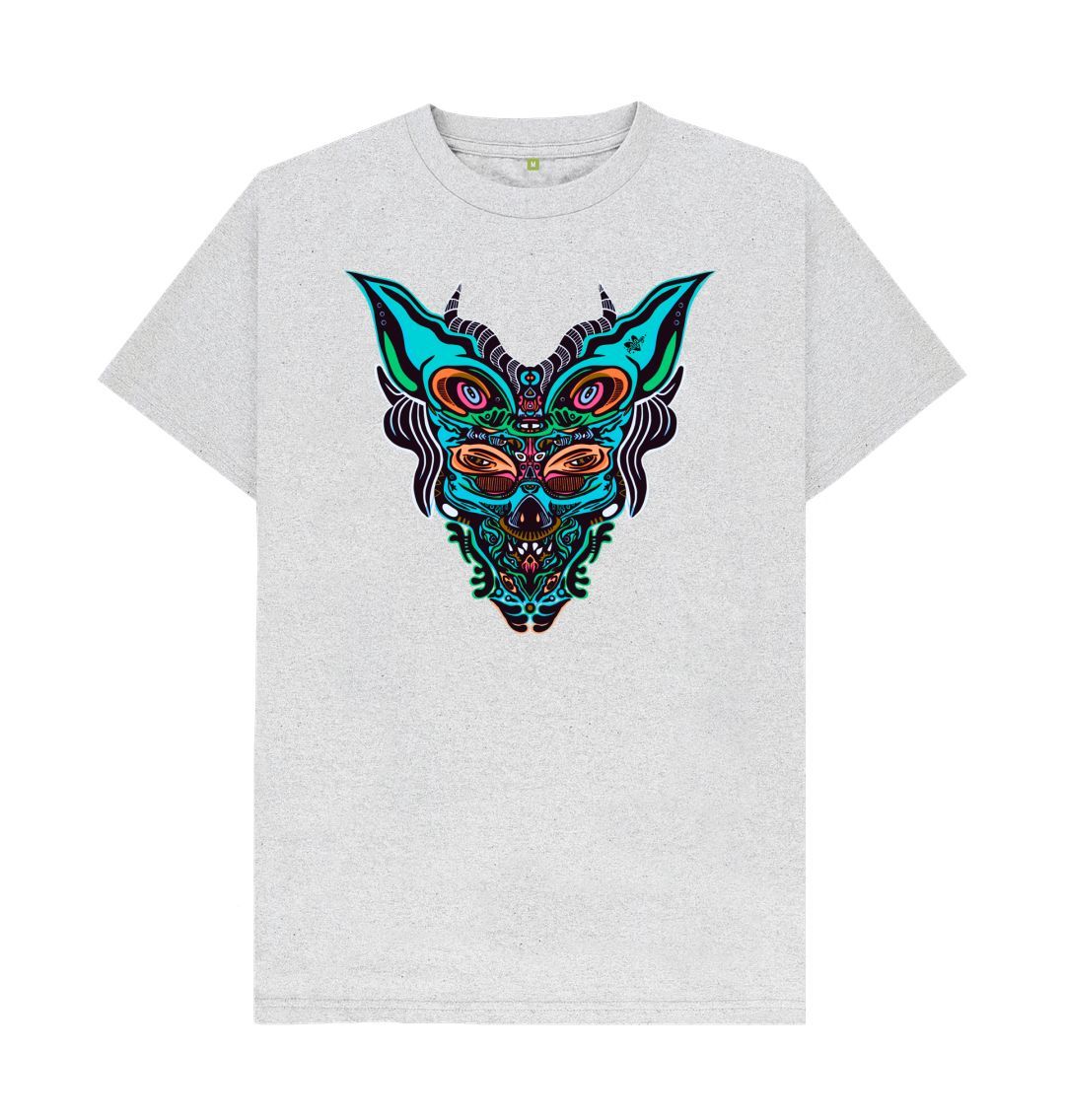 Organic Cotton Grey Recycled T-shirt featuring Cyberpunk Dog Boy by Fowl Plays - Sustainable Fashion and Art At Fowl Plays
