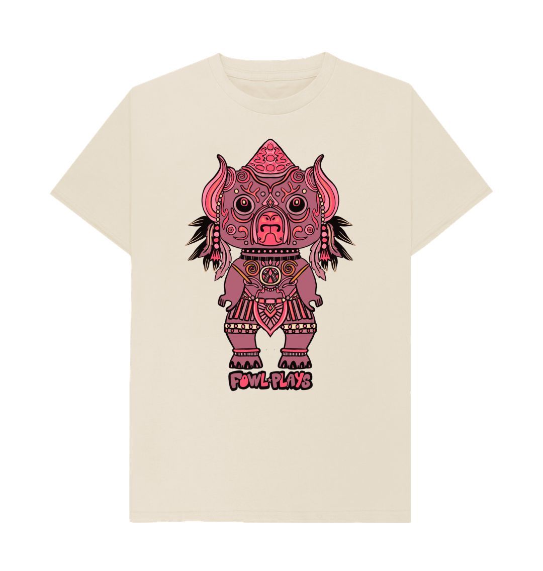 Organic Cotton Oat T-shirt featuring Tribal Pig Statue by Fowl Plays - Sustainable Fashion and Art At Fowl Plays