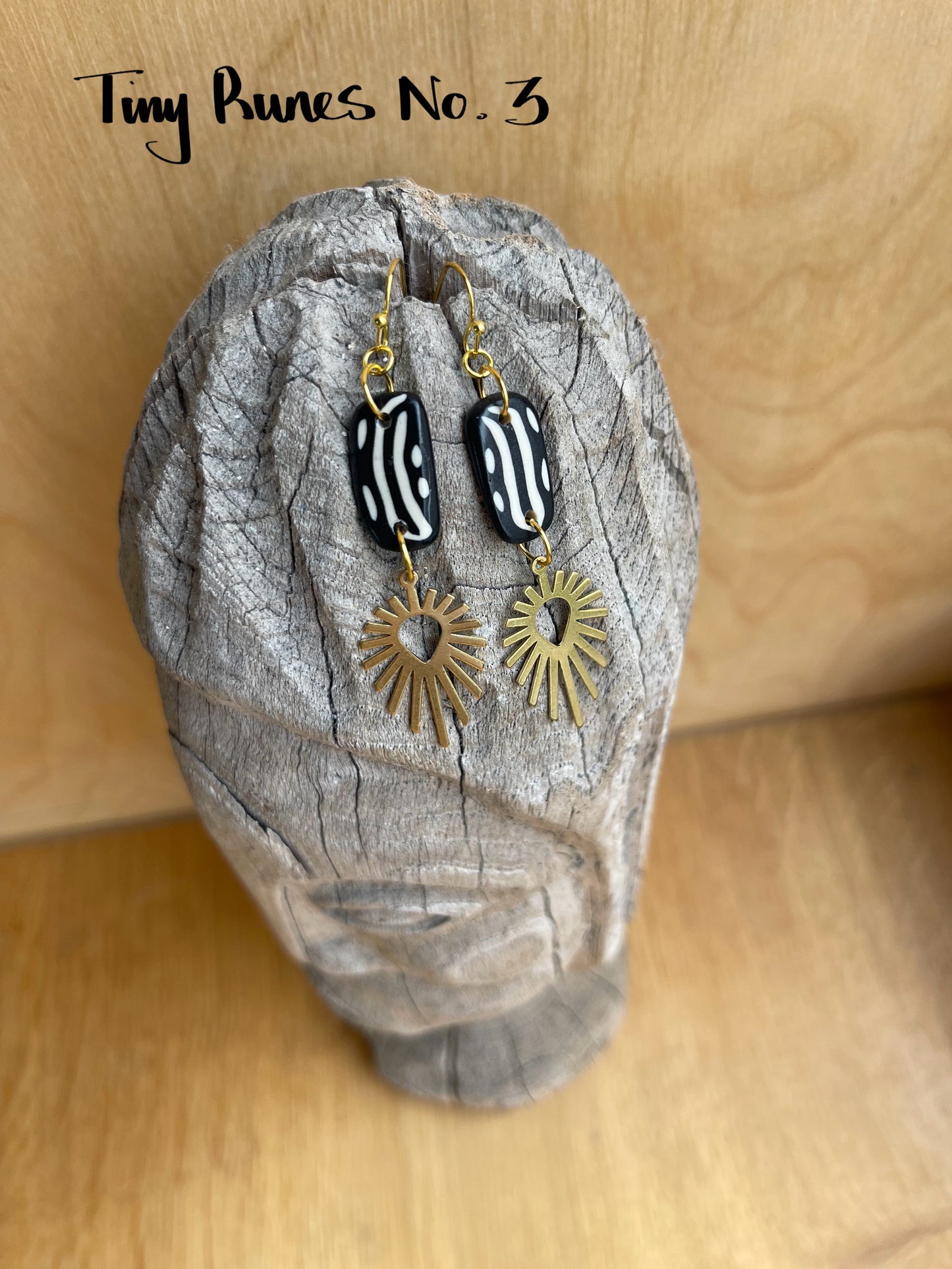 Polymer Clay & Brass Earrings - Tiny Runes
