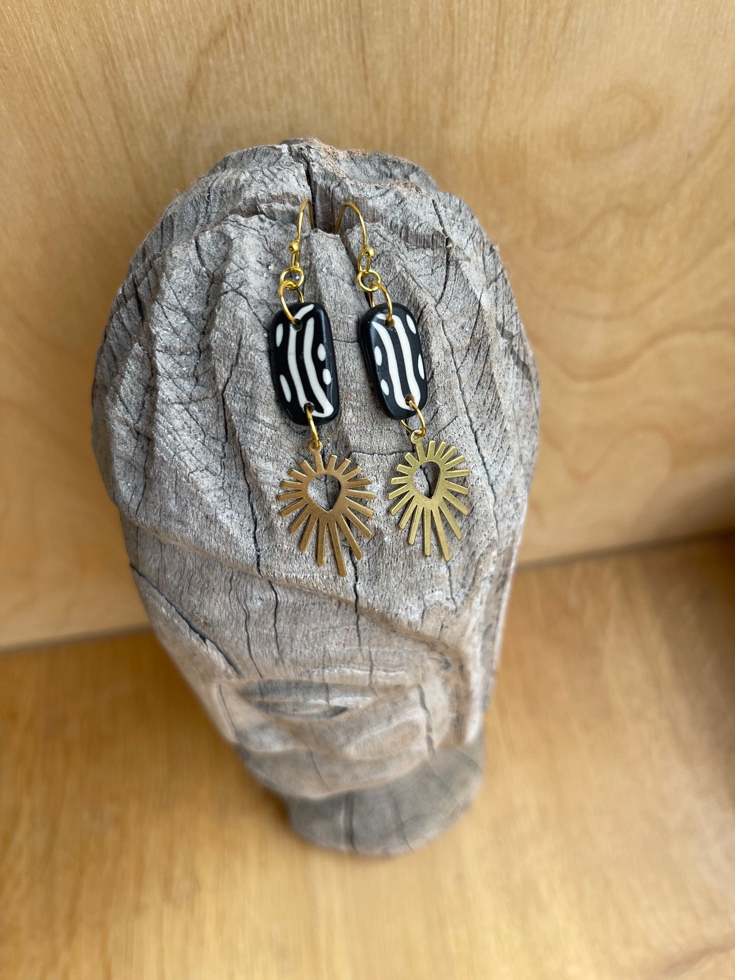 Polymer Clay & Brass Earrings - Tiny Runes