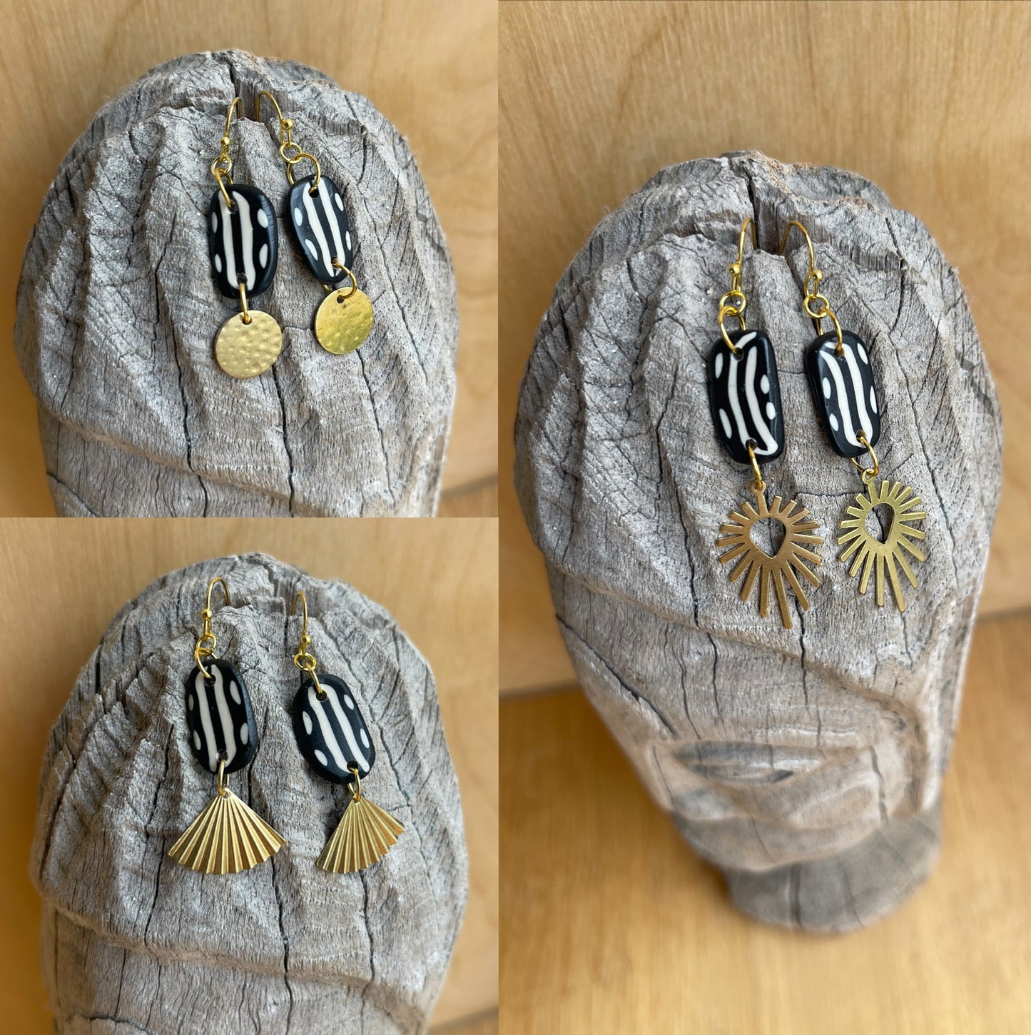 Polymer Clay & Brass Earrings - Tiny Runes