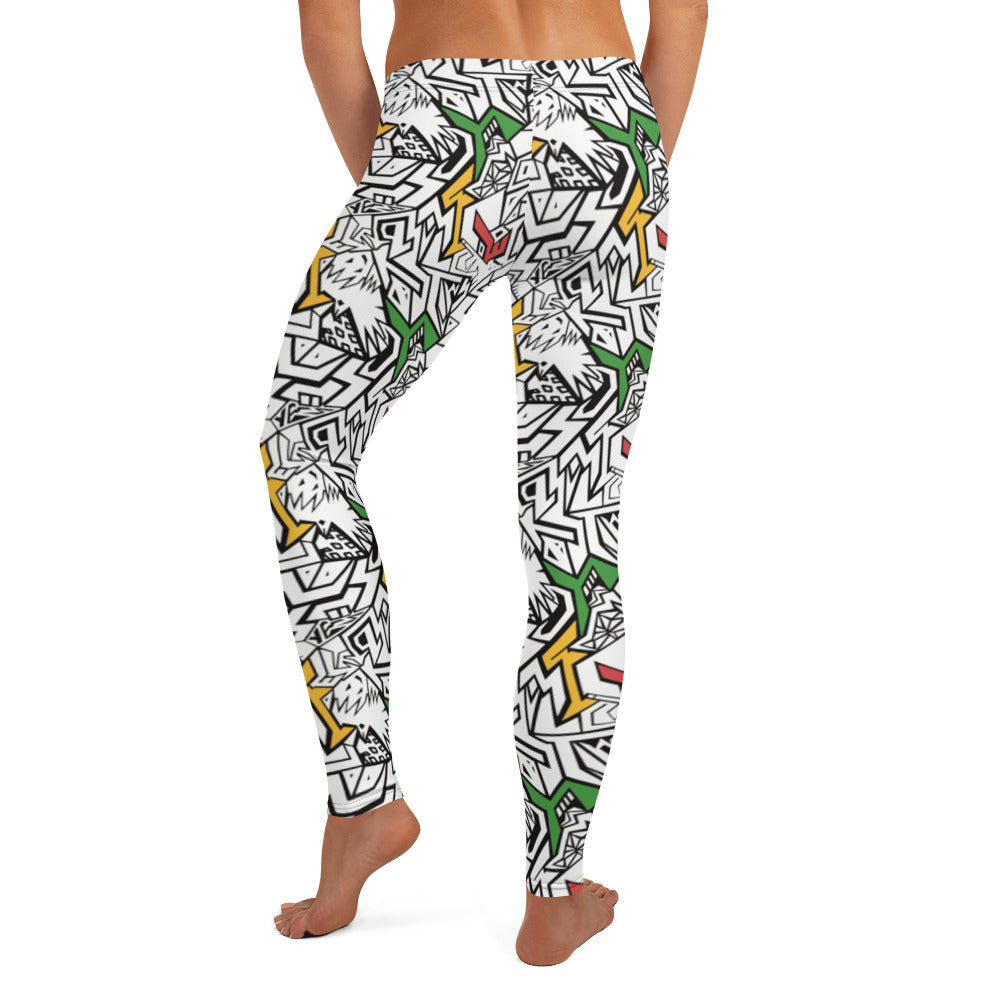 Smile At Life Bold Patterned Leggings White Red Gold Green