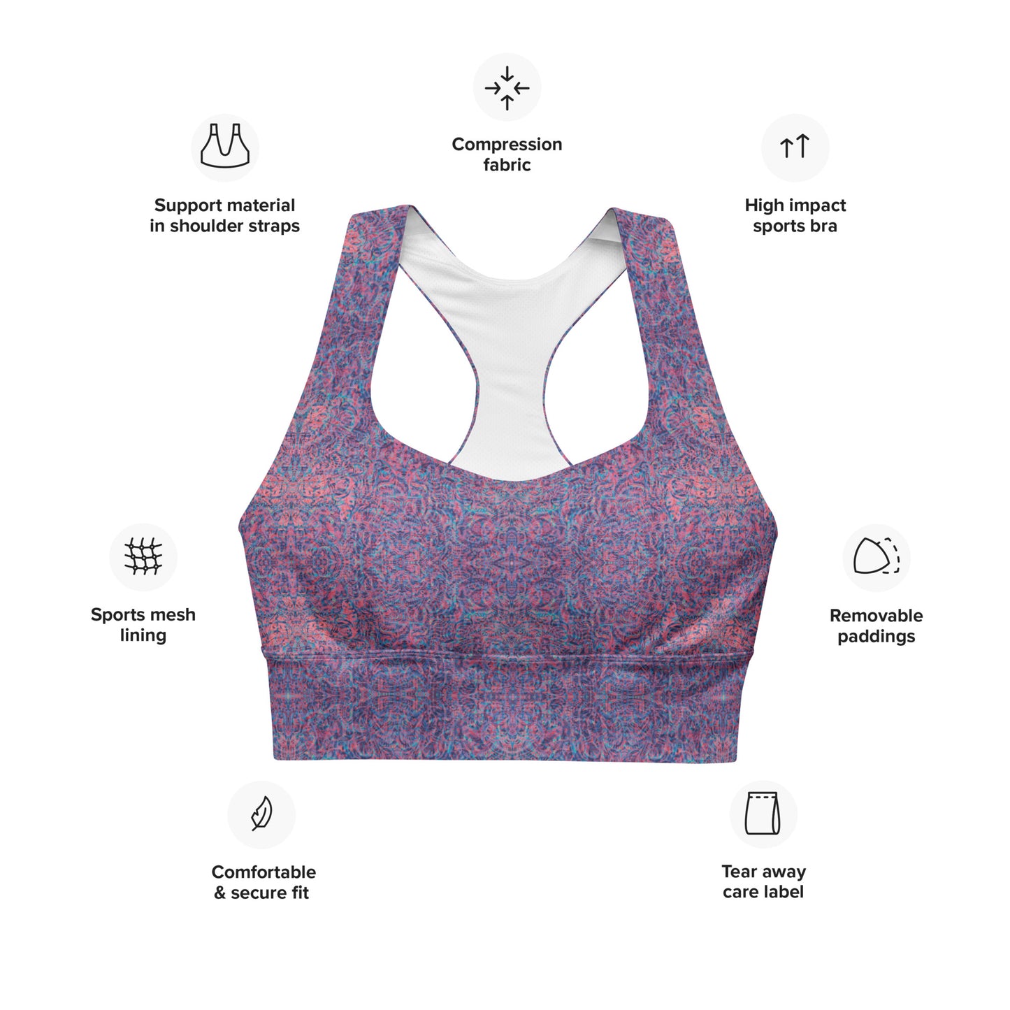 Psychedelic Kaleidoscope Sports Bra Baby Blue