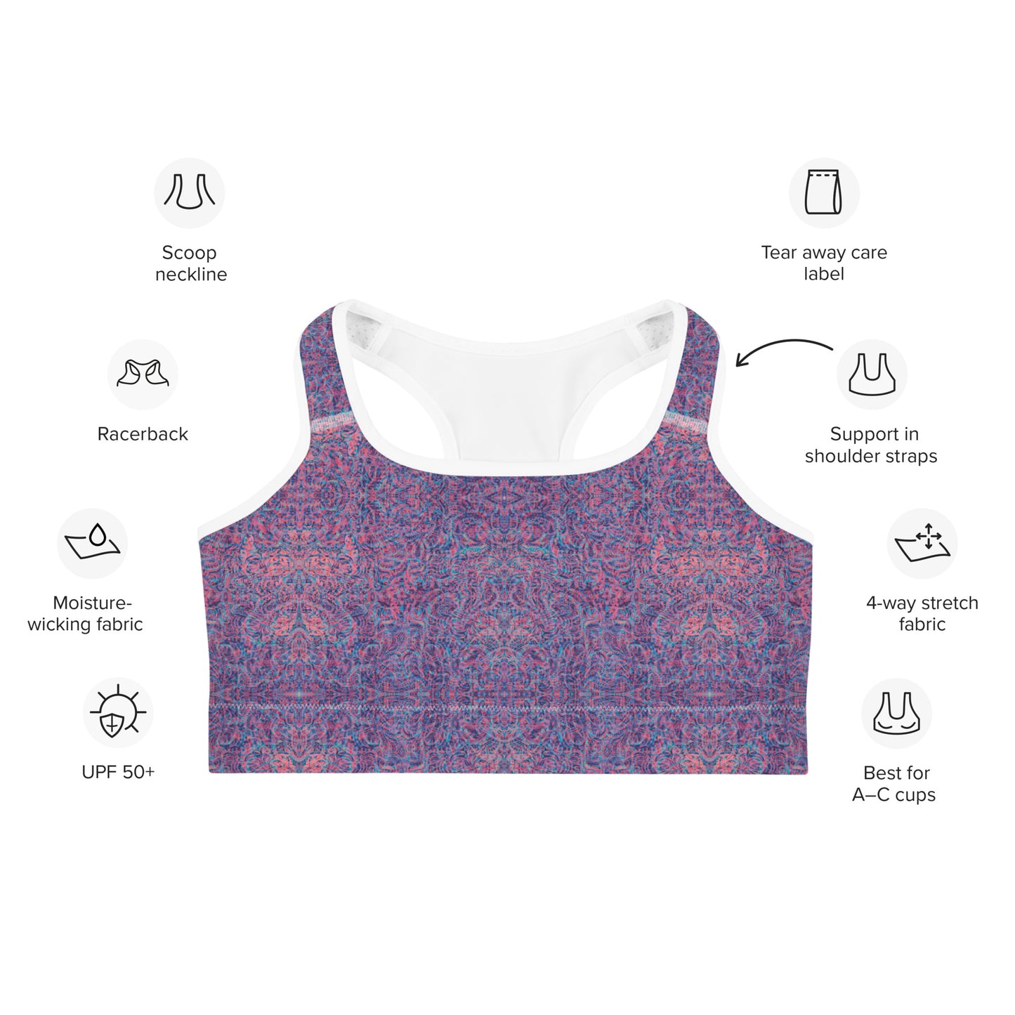 Psychedelic Kaleidoscope Sports Bra Baby Blue