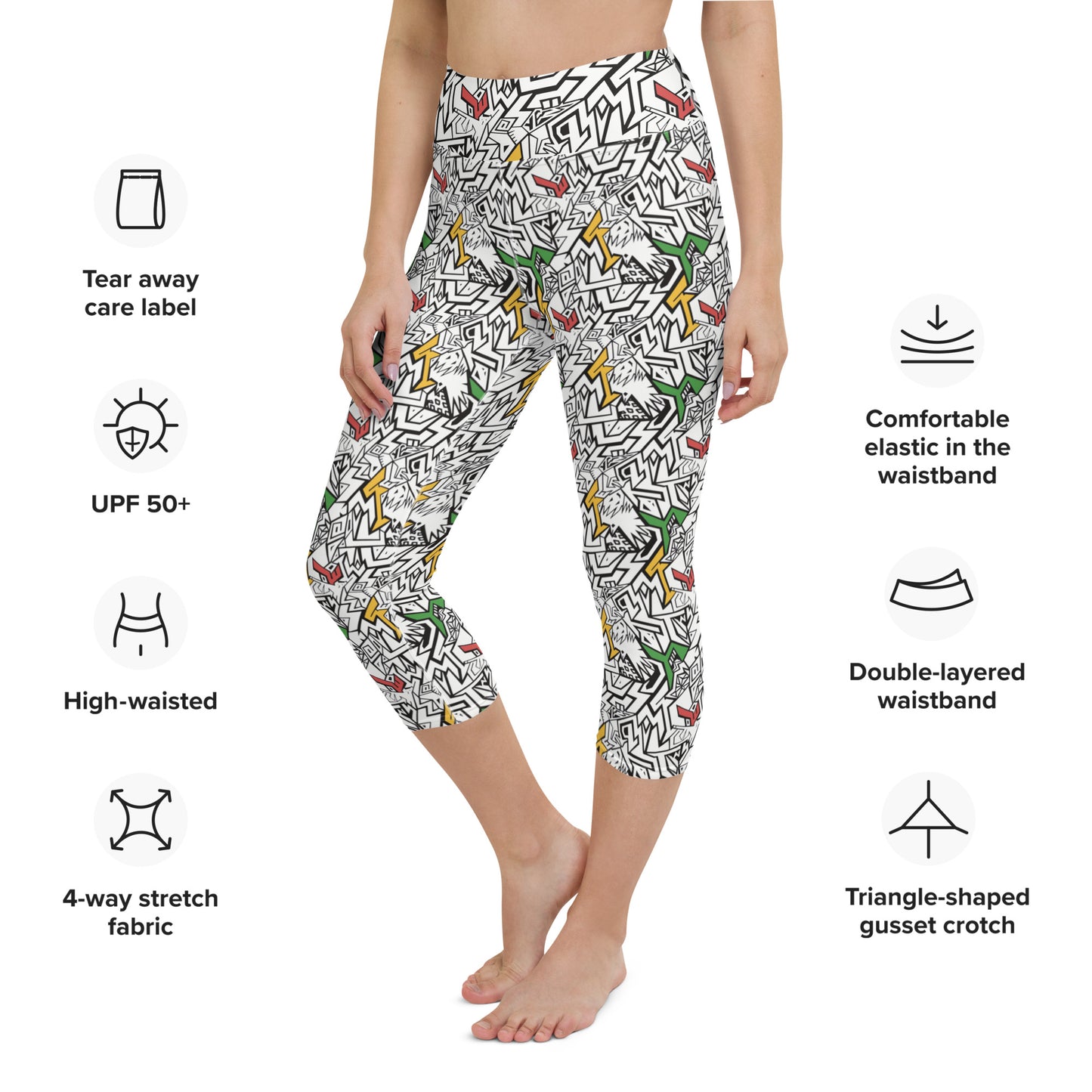 Smile At Life Bold Patterned Leggings White Red Gold Green