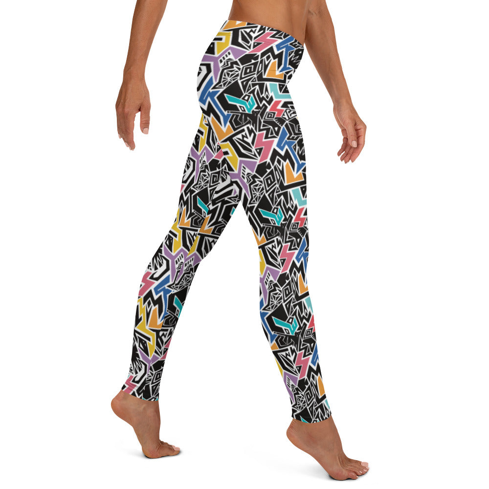 elasticated Rainbow patterned leggings with hidden ‘Smile At Life’ message, designed by Fowl Plays Print Emporium