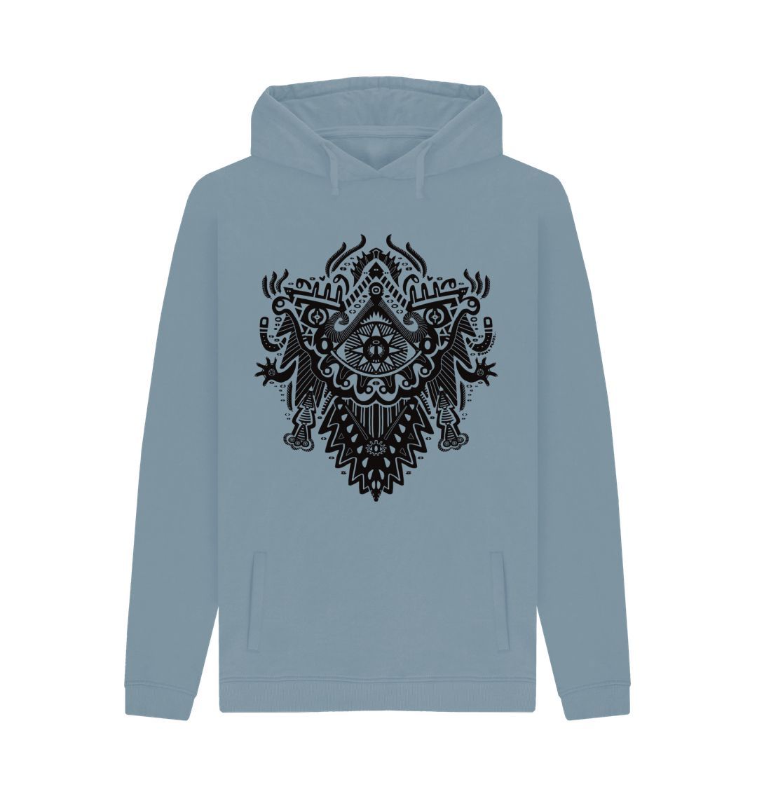 Organic Cotton Stone Blue Hoodie featuring Witch Doctor by Fowl Plays - Sustainable Fashion and Art At Fowl Plays.