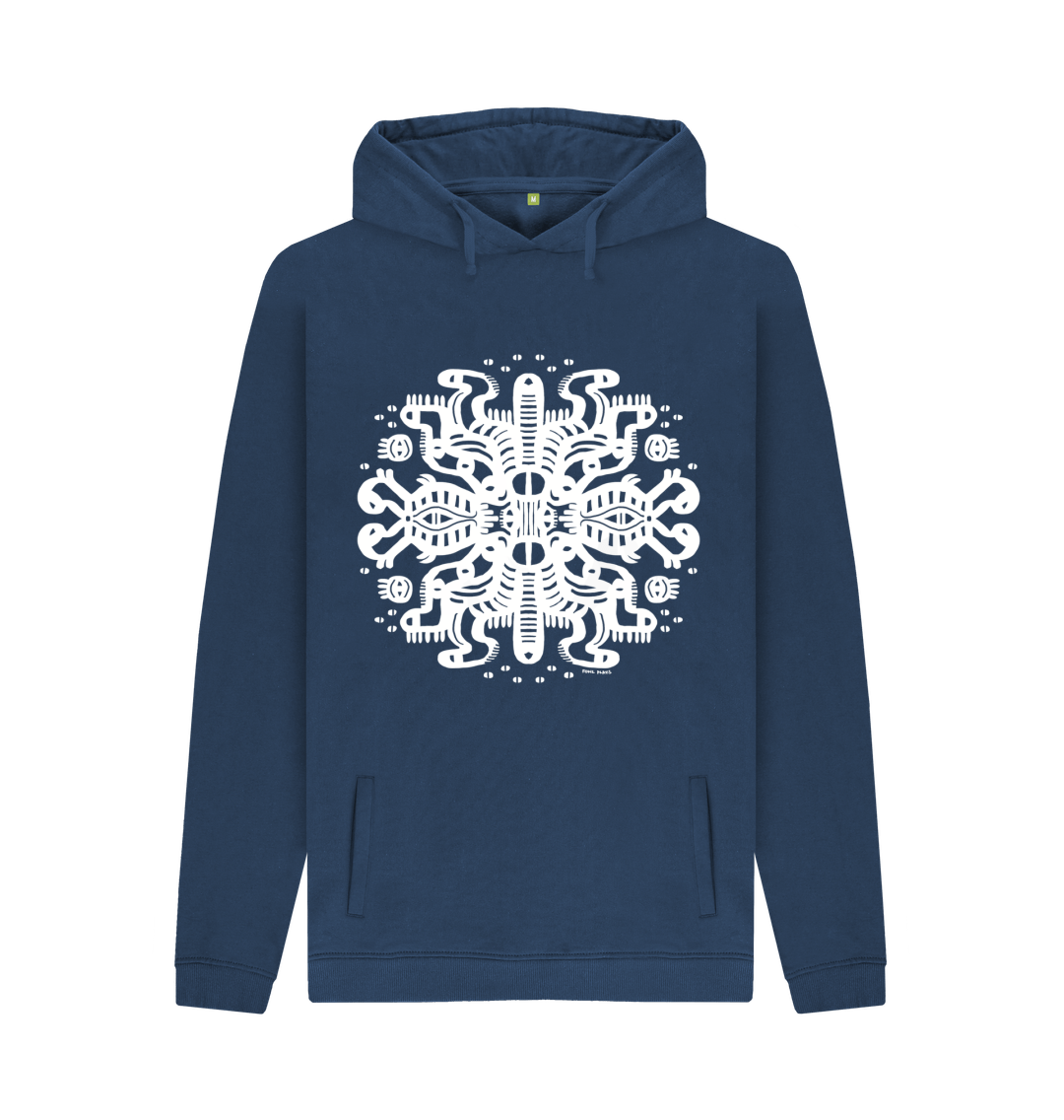 Navy Squidmates Organic Cotton Unisex Hoodie White Print