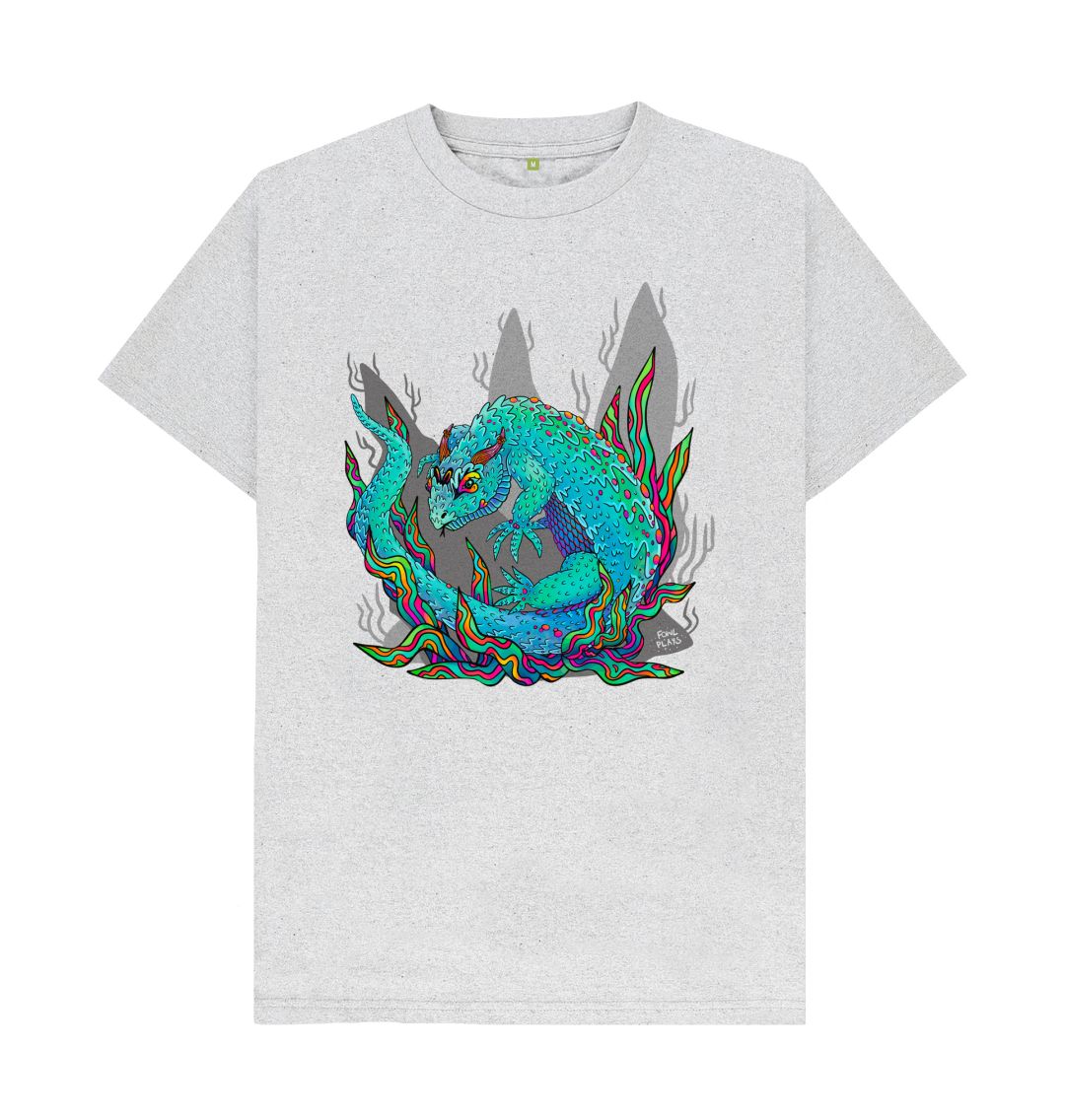 Organic Cotton Grey Recycled T-shirt featuring an Armadillo Lizard by Fowl Plays - Sustainable Fashion and Art At Fowl Plays.
