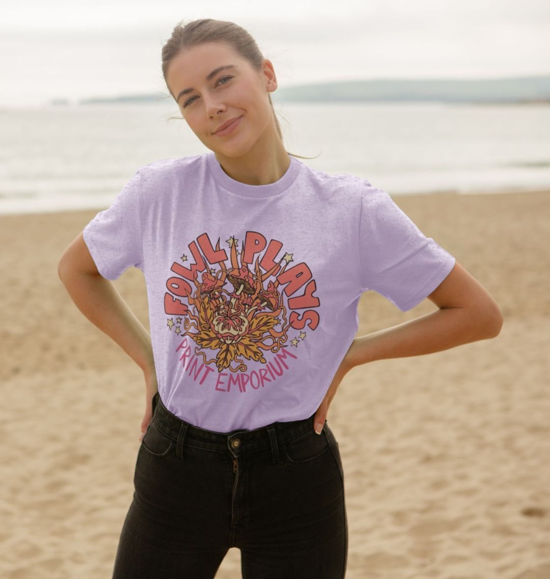 Fowl Plays Mushroom Delight Organic Cotton Unisex T-shirt Remill Salmon