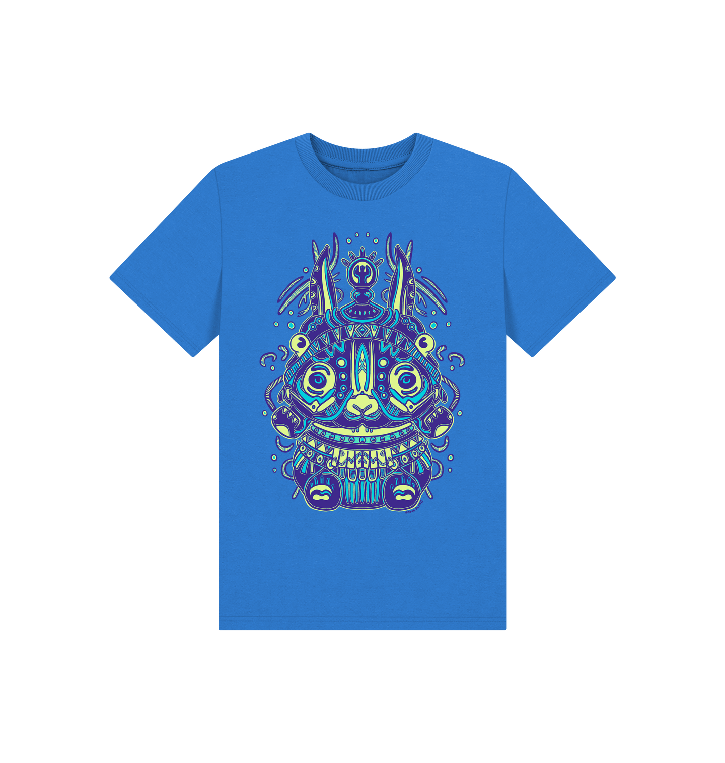 Bright Blue Printed Kids T-Shirt Front