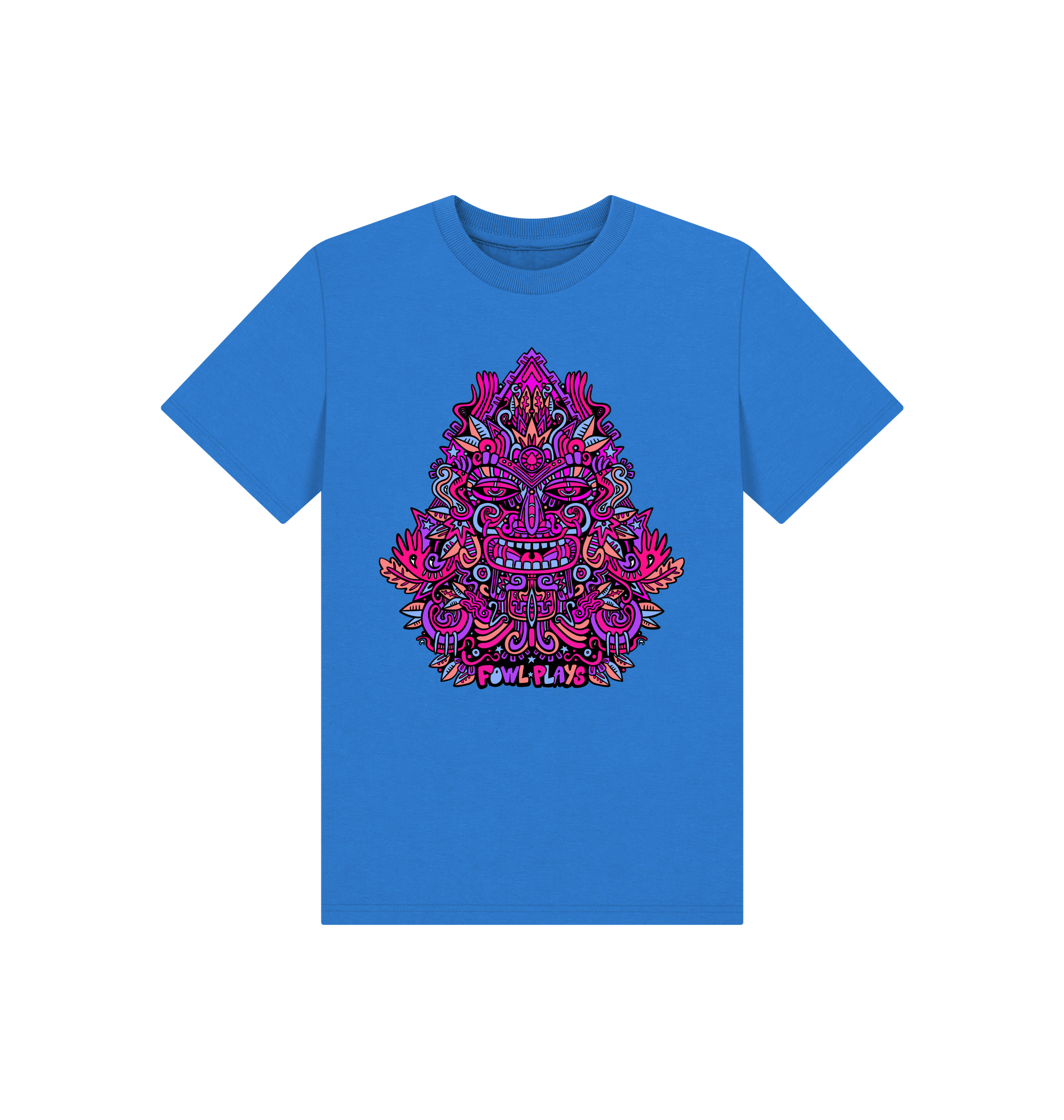 Bright Blue Printed Kids T-Shirt Front