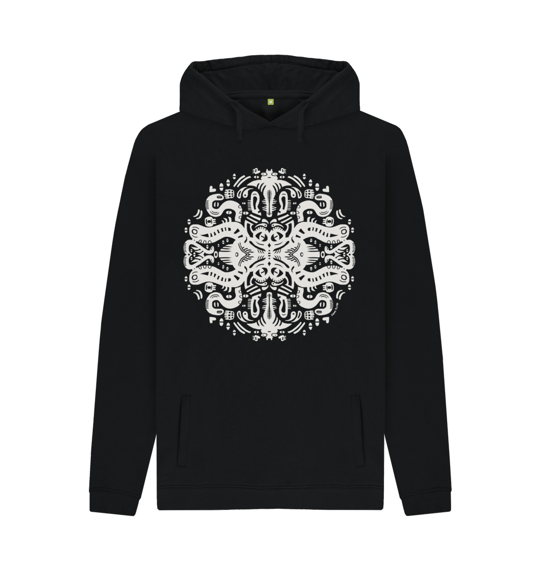 Organic Cotton Black Hoodie featuring Squid Games White Print by Fowl Plays - Sustainable Fashion and Art At Fowl Plays.