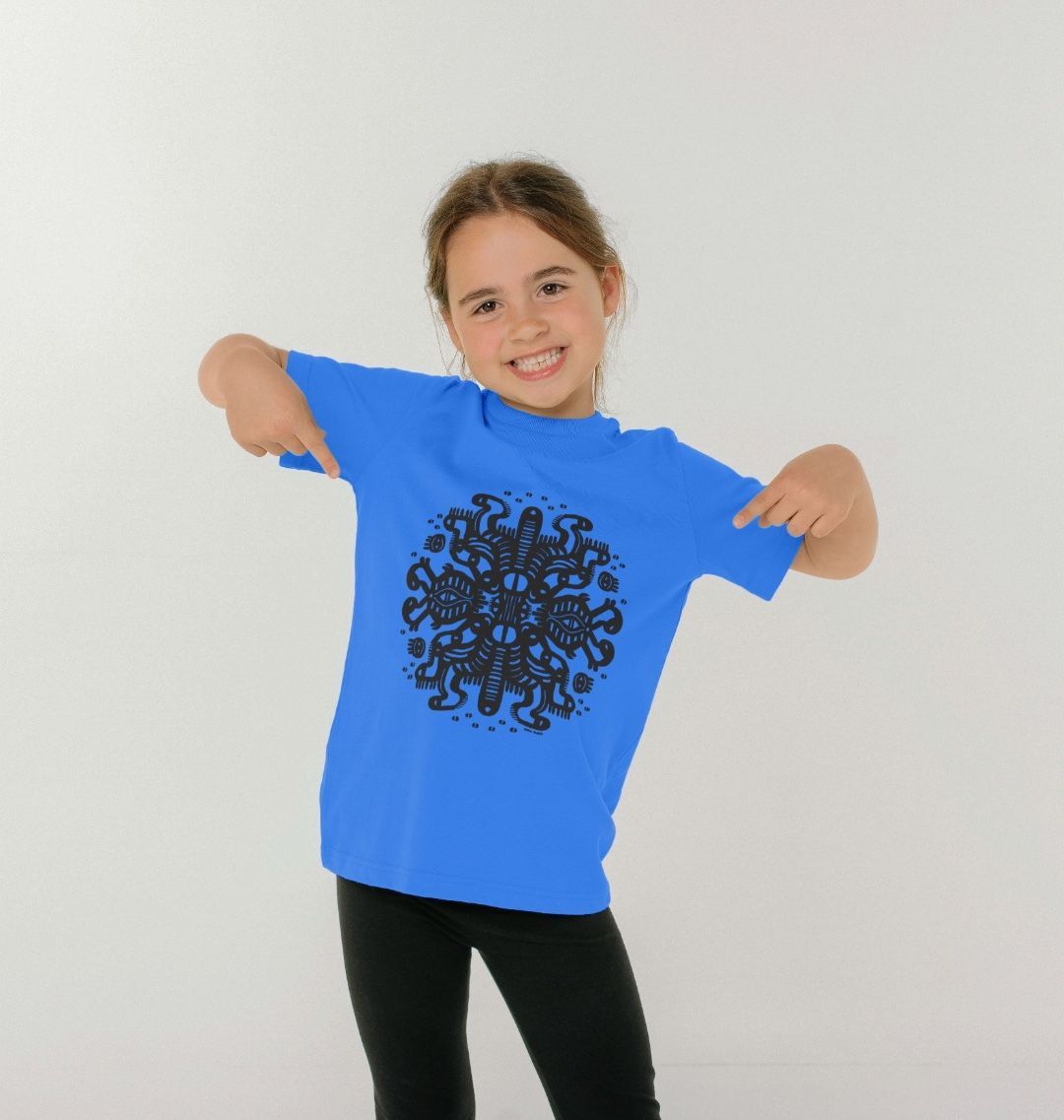 Organic Cotton Bright Blue Kids T-shirt featuring Squid Mates by Fowl Plays - Sustainable Fashion and Art At Fowl Plays