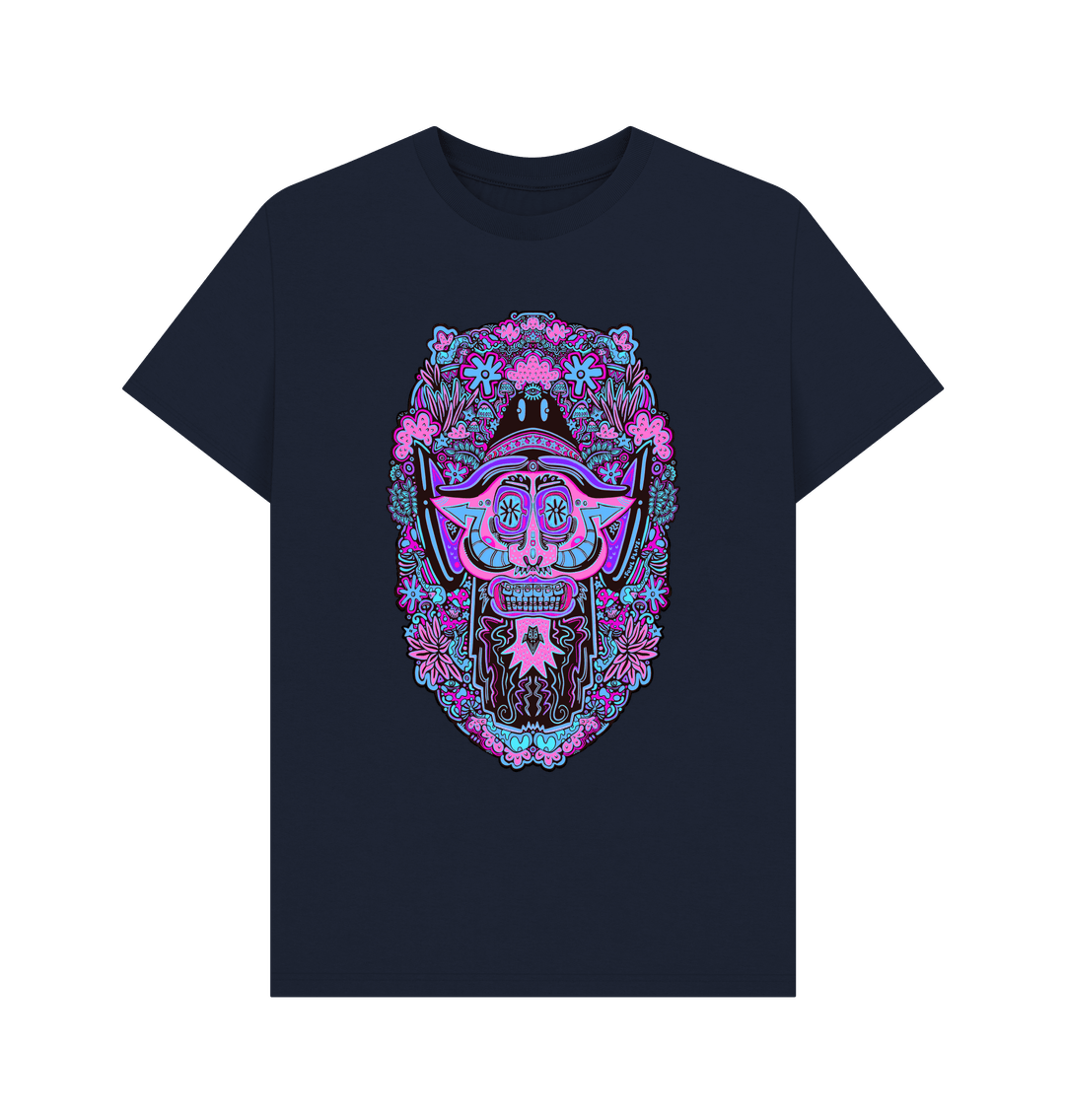 Navy Blue Mushroom Man Unisex Organic Cotton T-shirt Neon Pop