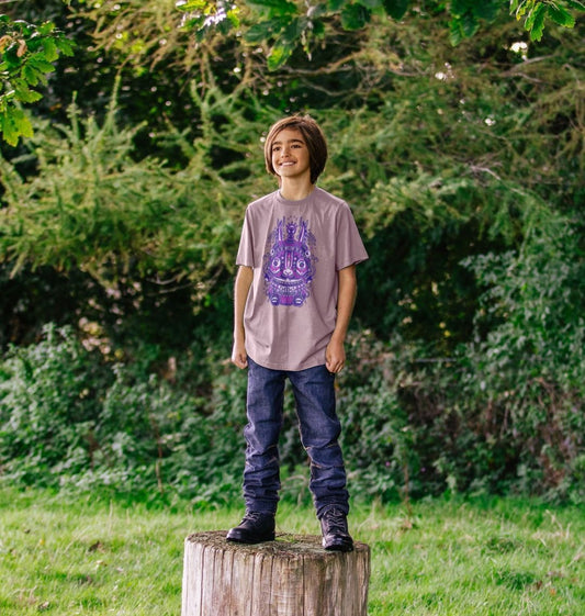 Organic Cotton Mauve Kids T-shirt featuring a Night Spirit by Fowl Plays - Sustainable Fashion and Art At Fowl Plays.