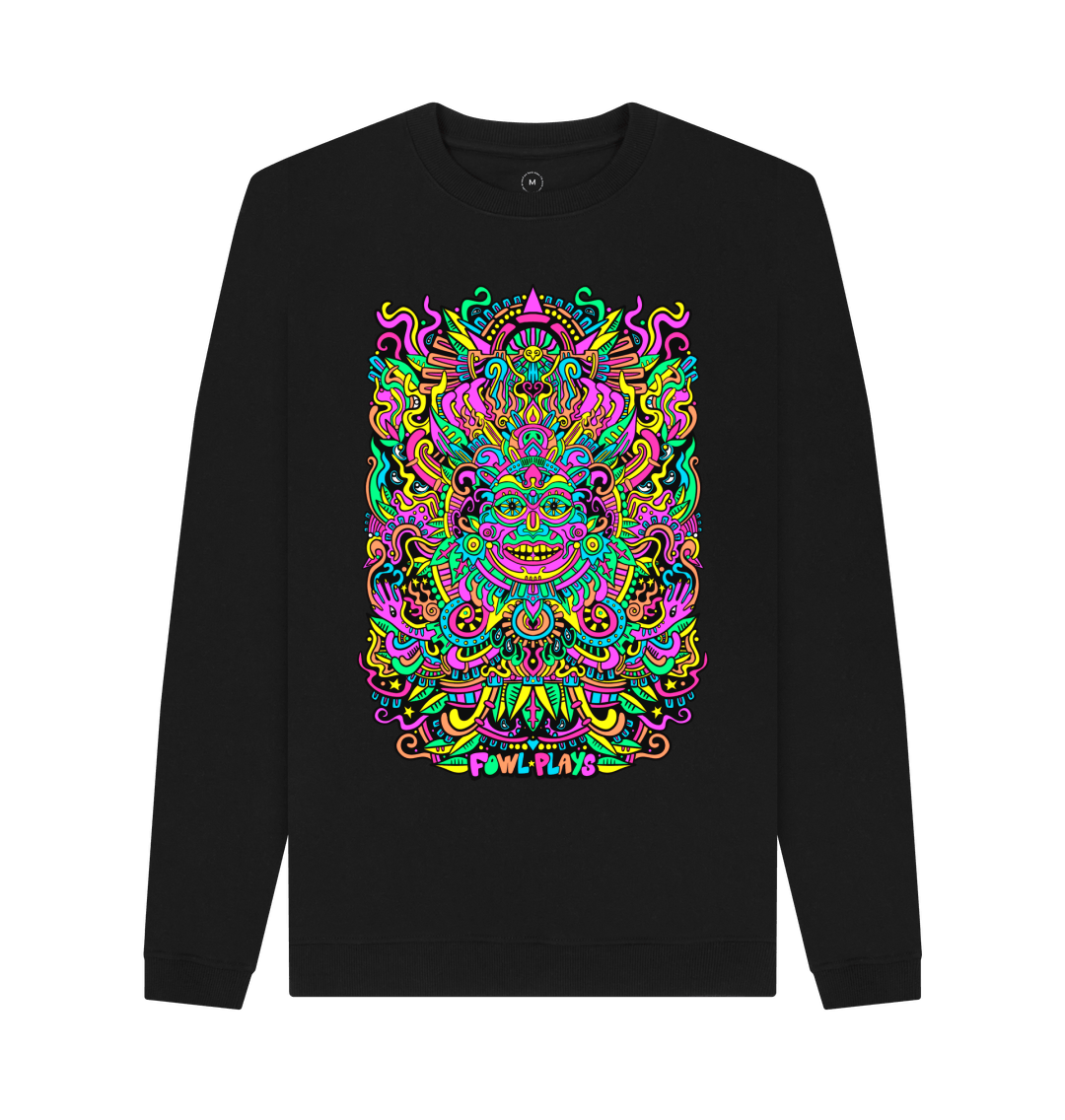 Black Psychedelic Mask Unisex Organic Cotton Sweater Pastel Print