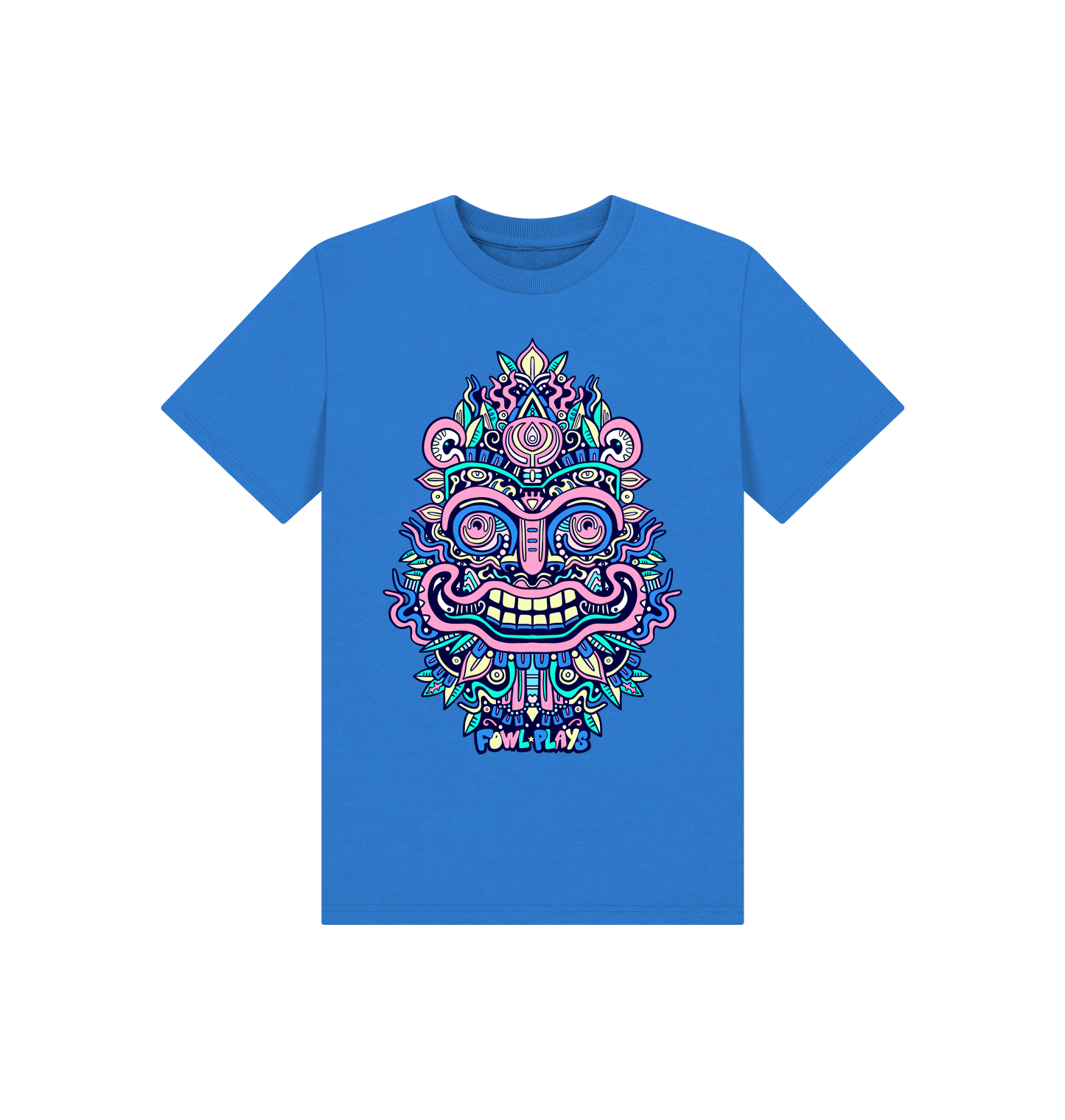 Bright Blue Printed Kids T-Shirt Front