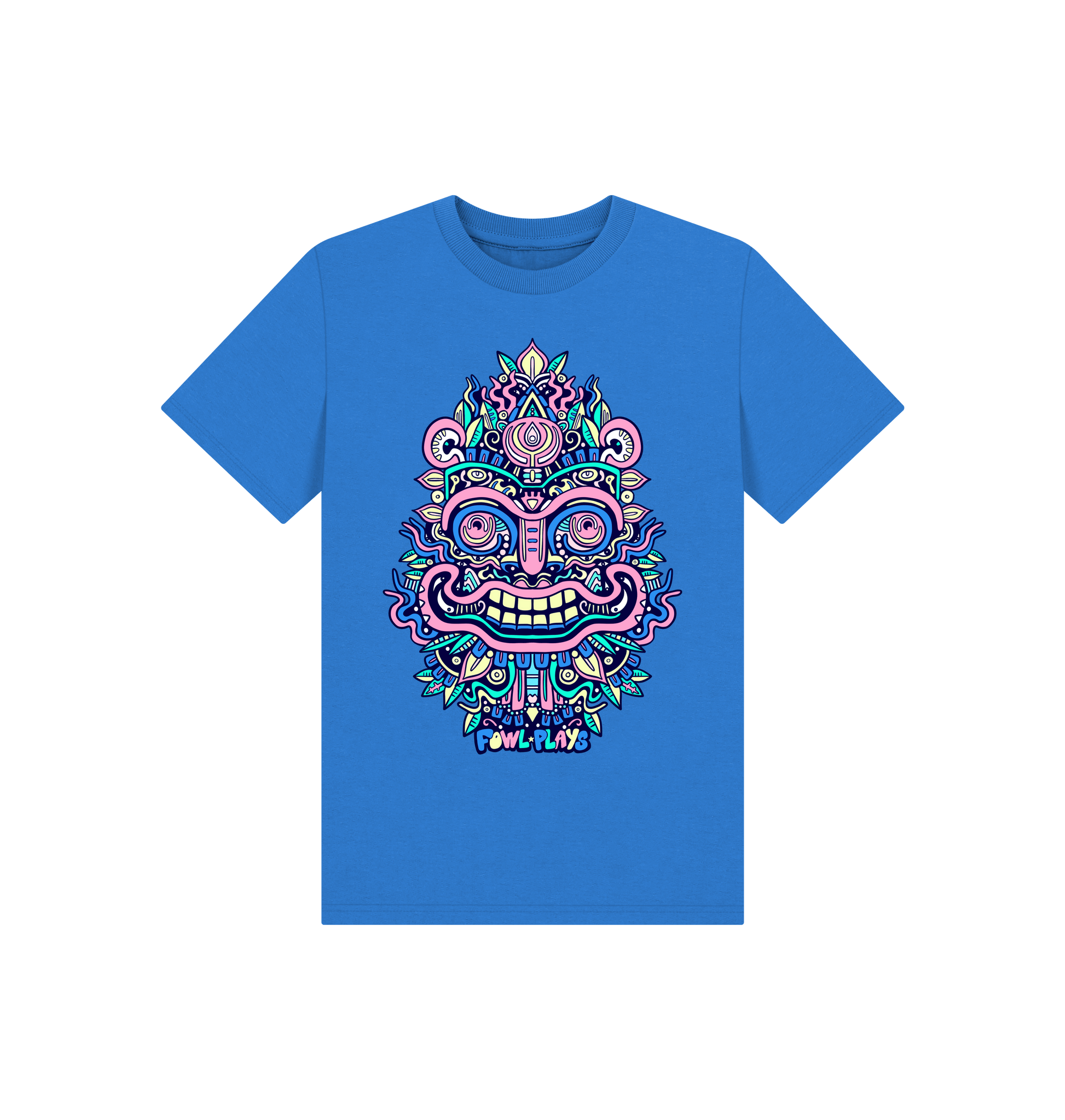 Bright Blue Printed Kids T-Shirt Front