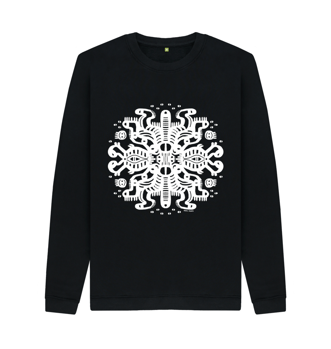 Black Squidmates Organic Cotton Unisex Sweater White Print