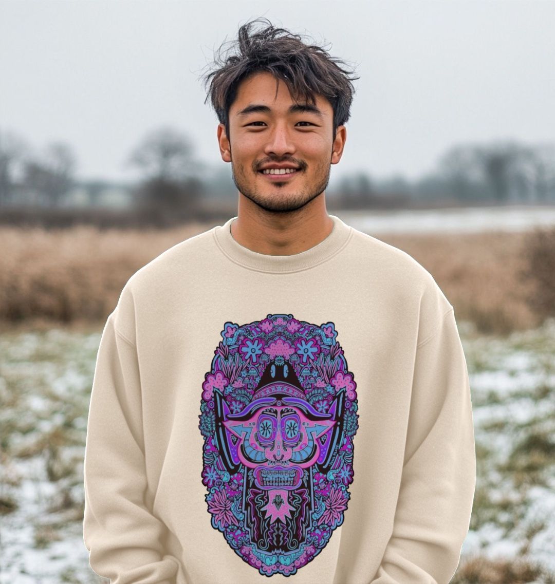 Mushroom Man Unisex Organic Cotton Oversized Sweater Neon Pop