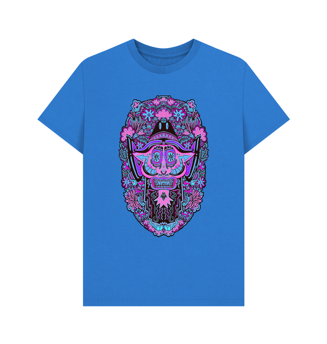 Bright Blue Mushroom Man Unisex Organic Cotton T-shirt Neon Pop