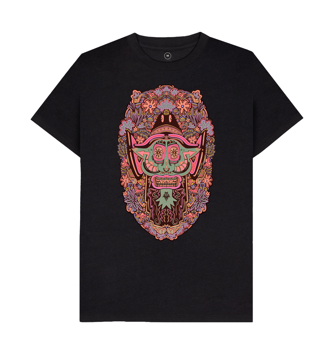 Black Mushroom Man Unisex Oranic Cotton Remill T-shirt Super Hippy