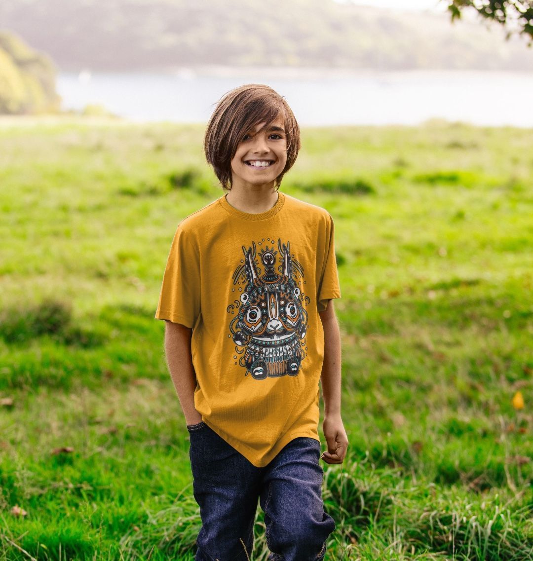 Organic Cotton Mustard Kids T-shirt featuring a Night Spirit by Fowl Plays - Sustainable Fashion and Art At Fowl Plays.