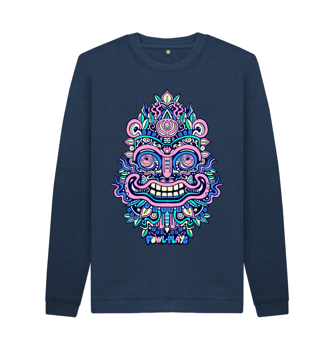 Navy Blue Smiling Mask Organic Cotton Unisex Sweater Pastel