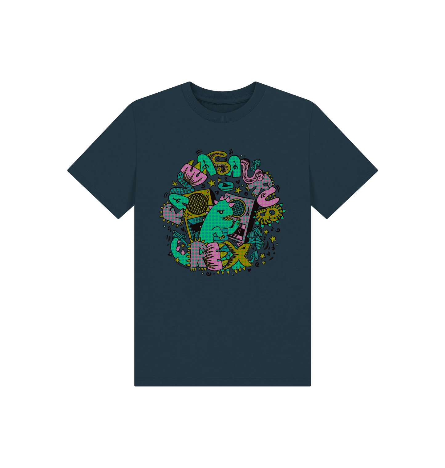Denim Blue Printed Kids T-Shirt Front