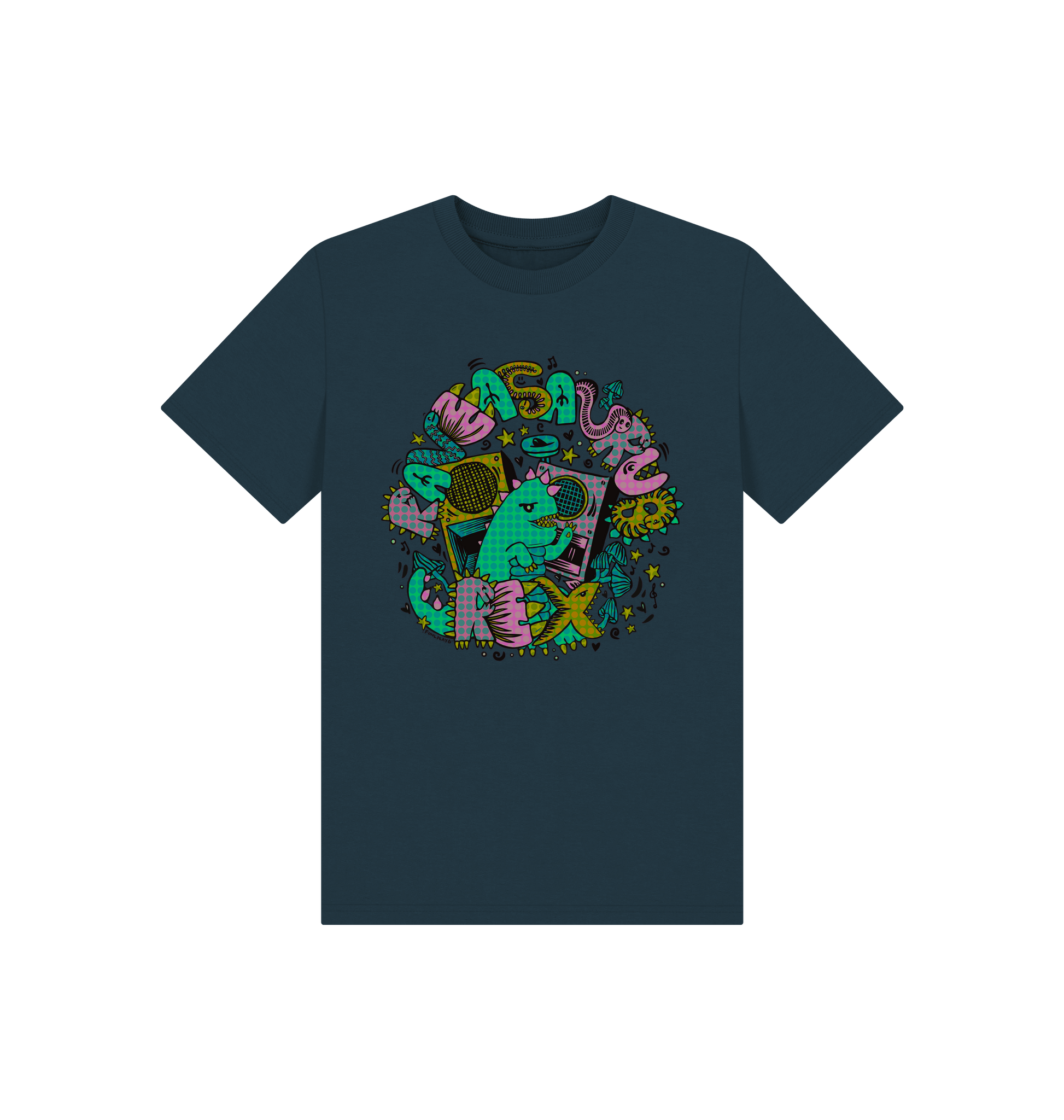Denim Blue Printed Kids T-Shirt Front