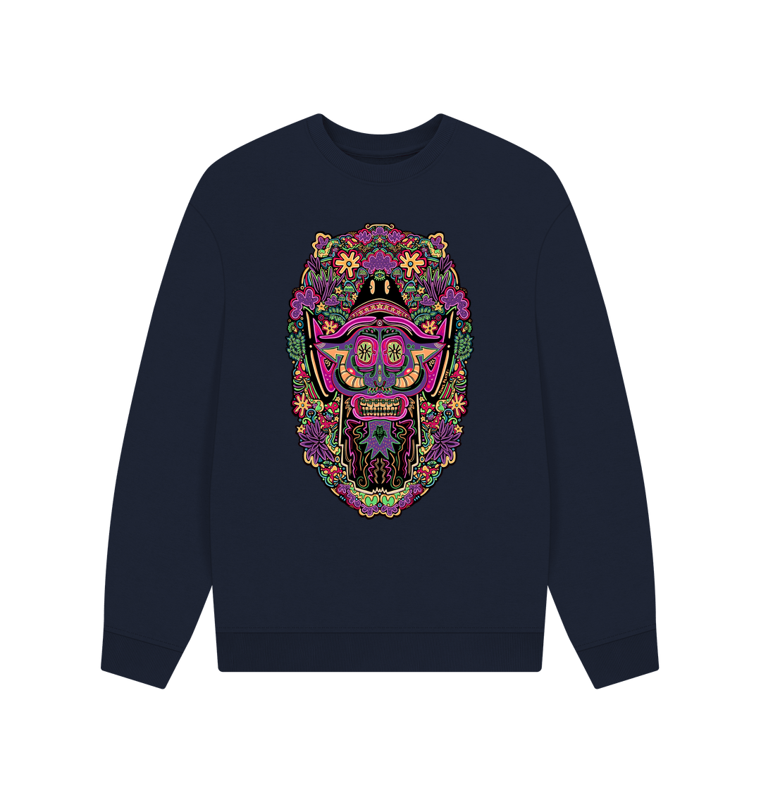 Navy Blue Mushroom Man Unisex Organic Cotton Oversized Sweater Original