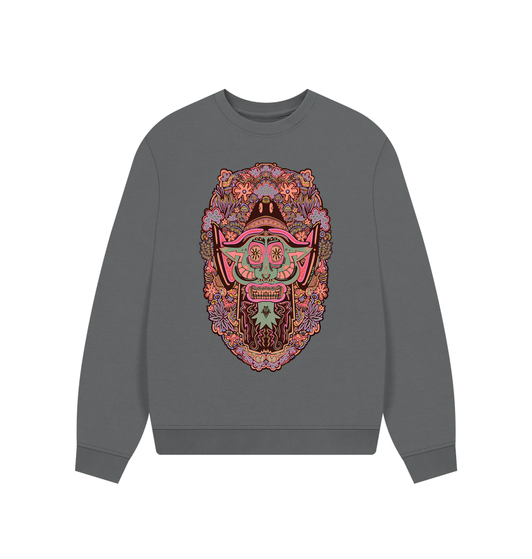 Slate Grey Mushroom Man Ladies Organic Cotton Oversized Sweater Super Hippy