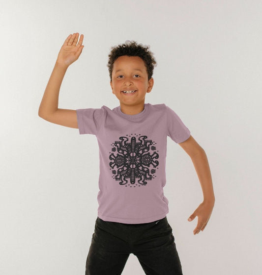 Organic Cotton Mauve Kids T-shirt featuring Squid Mates by Fowl Plays - Sustainable Fashion and Art At Fowl Plays