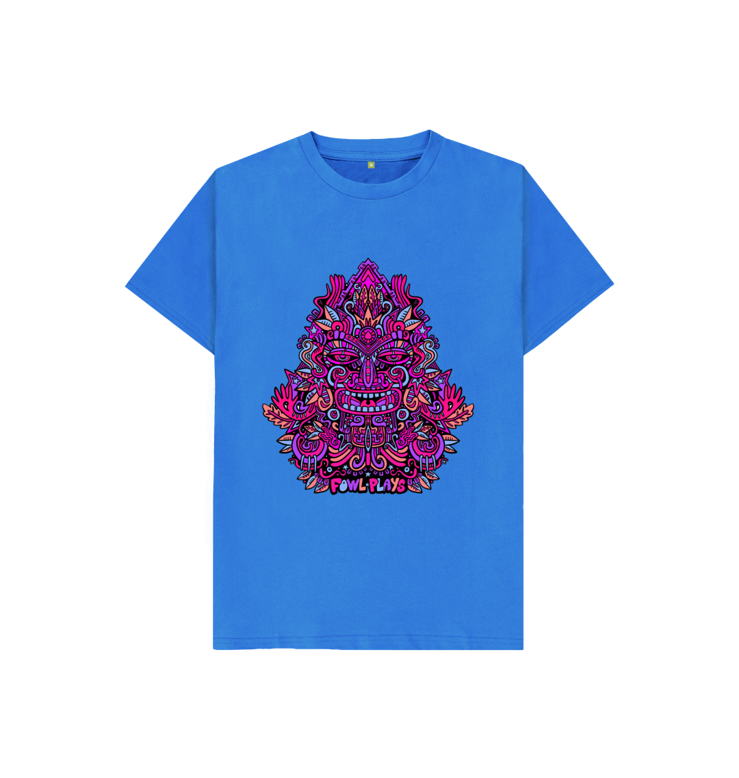 Organic Cotton Bright Blue Kids T-shirt featuring Triangular Mask Purple by Fowl Plays - Sustainable Fashion and Art At Fowl Plays