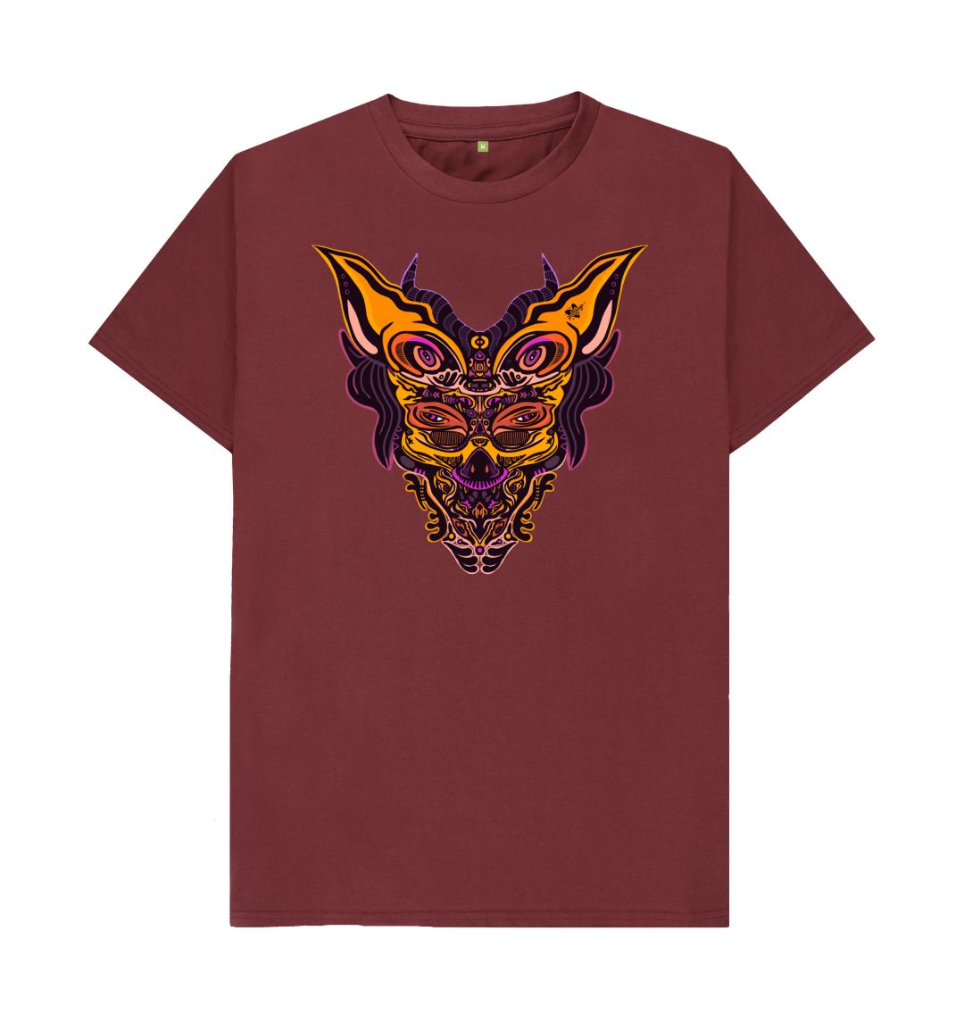 Organic Cotton Red Wine T-shirt featuring Cyberpunk Dog Boy by Fowl Plays - Sustainable Fashion and Art At Fowl Plays