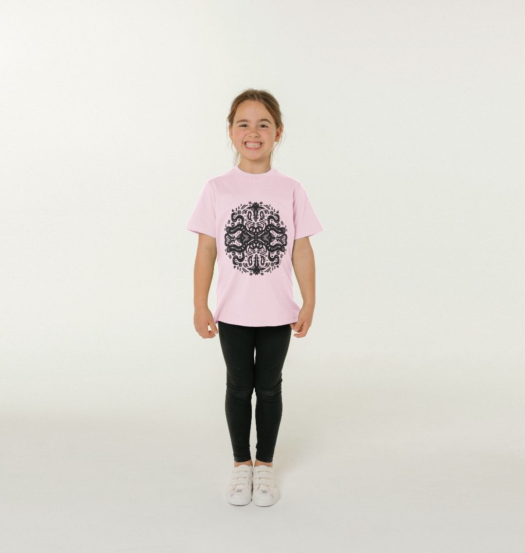 Organic Cotton Pink Kids T-shirt featuring Squid Games by Fowl Plays - Sustainable Fashion and Art At Fowl Plays