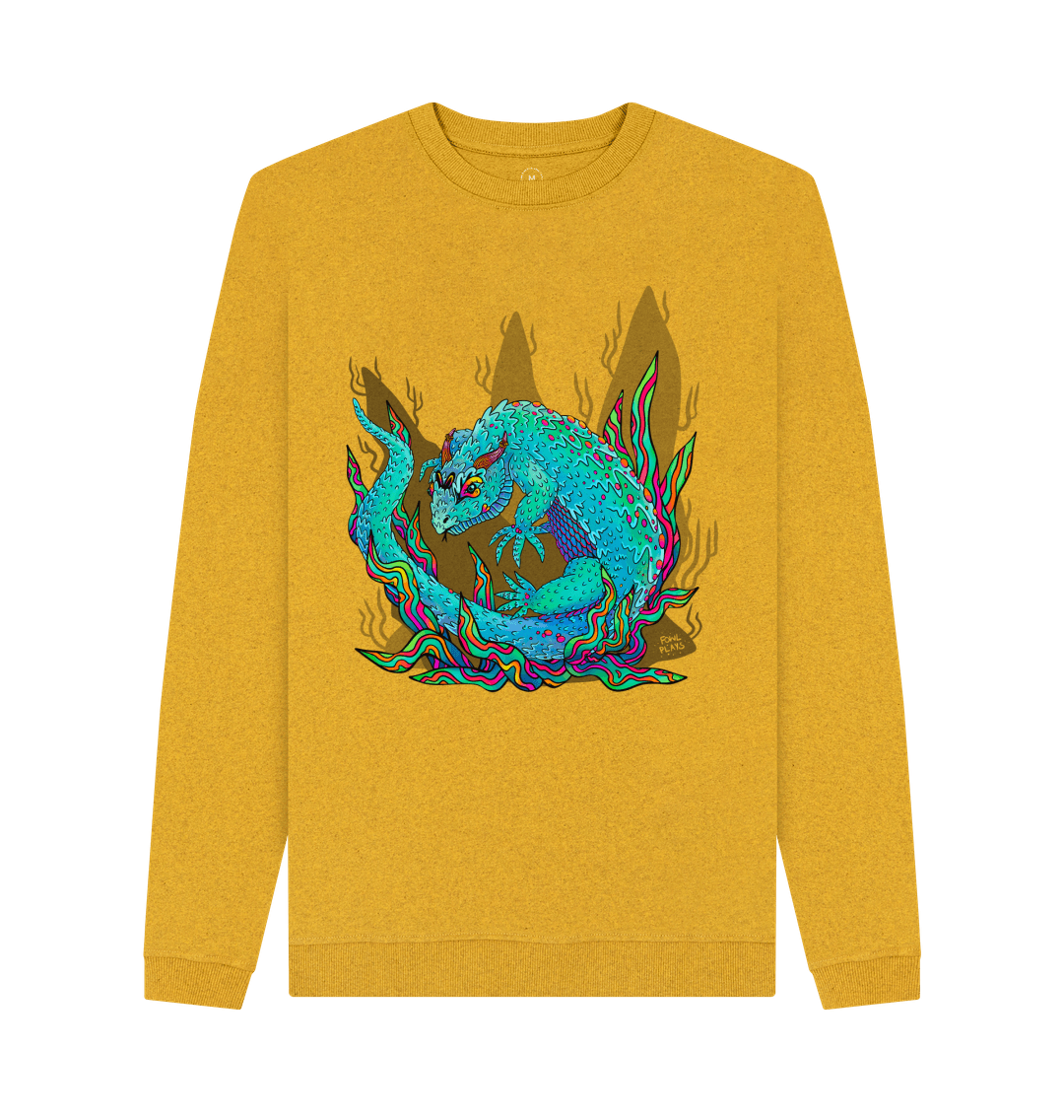 Sunflower Yellow Armadillo Lizard Unisex Recycled Organic Cotton Sweater