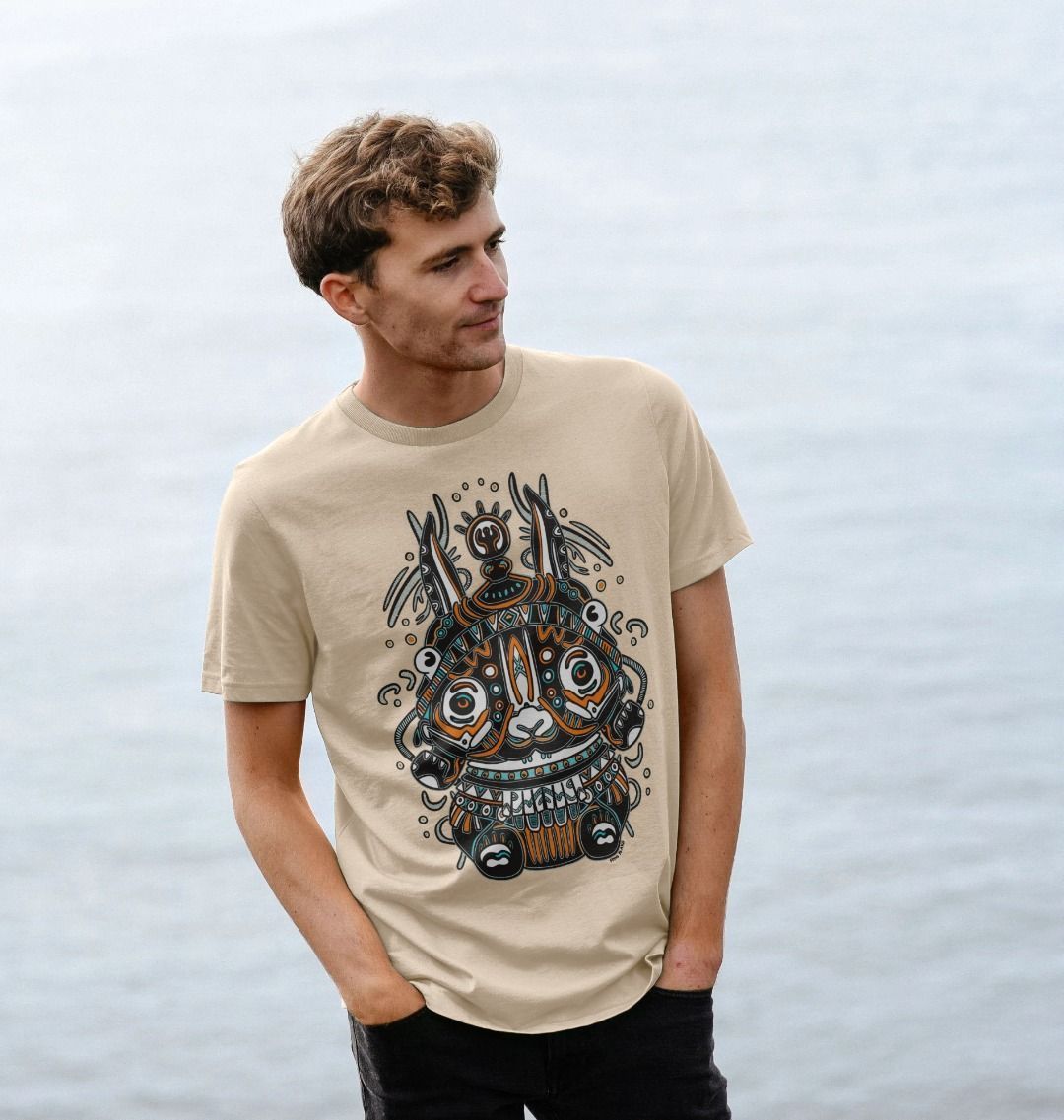 Organic Cotton Oat T-shirt featuring a Night Spirit by Fowl Plays - Sustainable Fashion and Art At Fowl Plays.