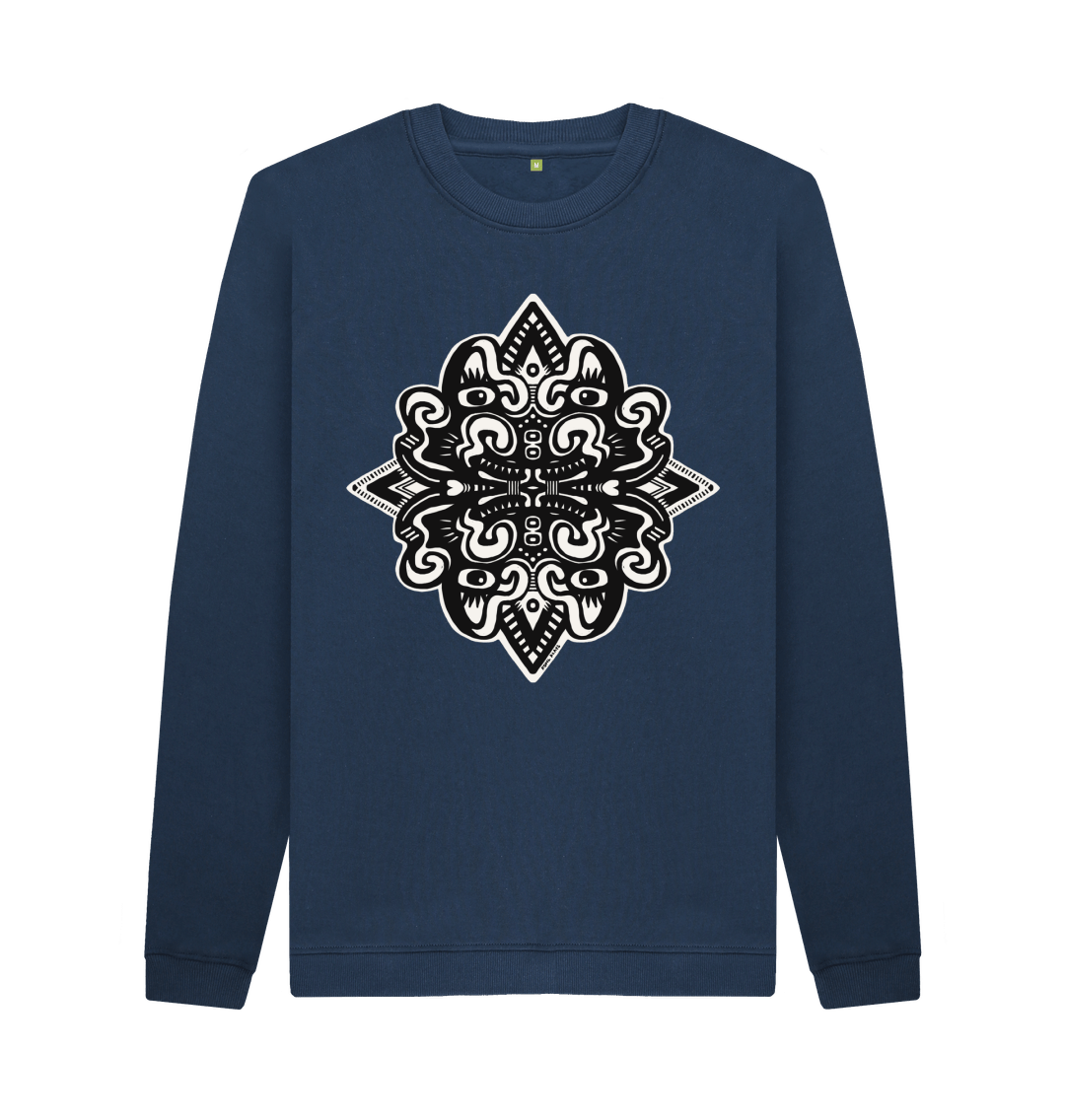 Navy Blue Printed Sweater Front