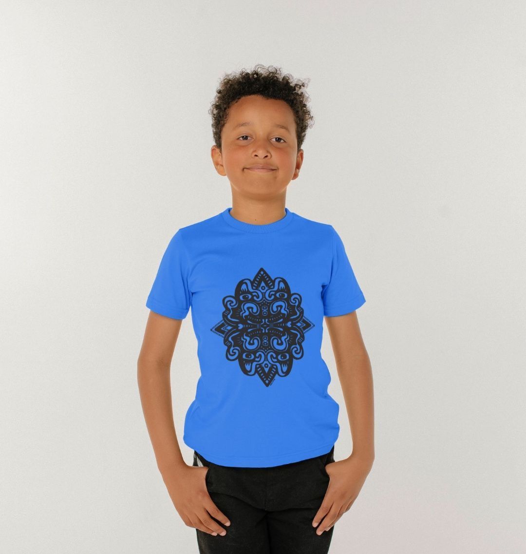 Organic Cotton Bright Blue Kids T-shirt featuring Catnip by Fowl Plays - Sustainable Fashion and Art At Fowl Plays