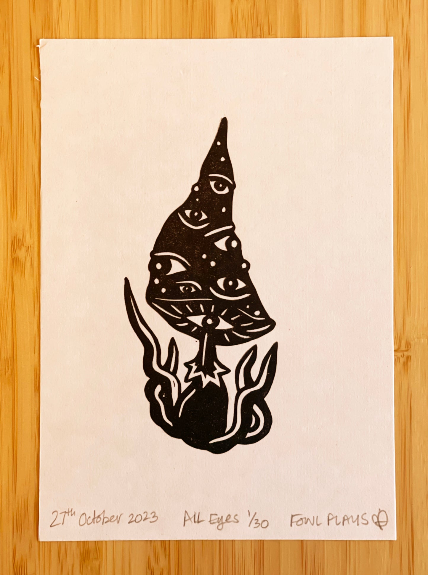 All Eyes Mushroom Mini Lino Print