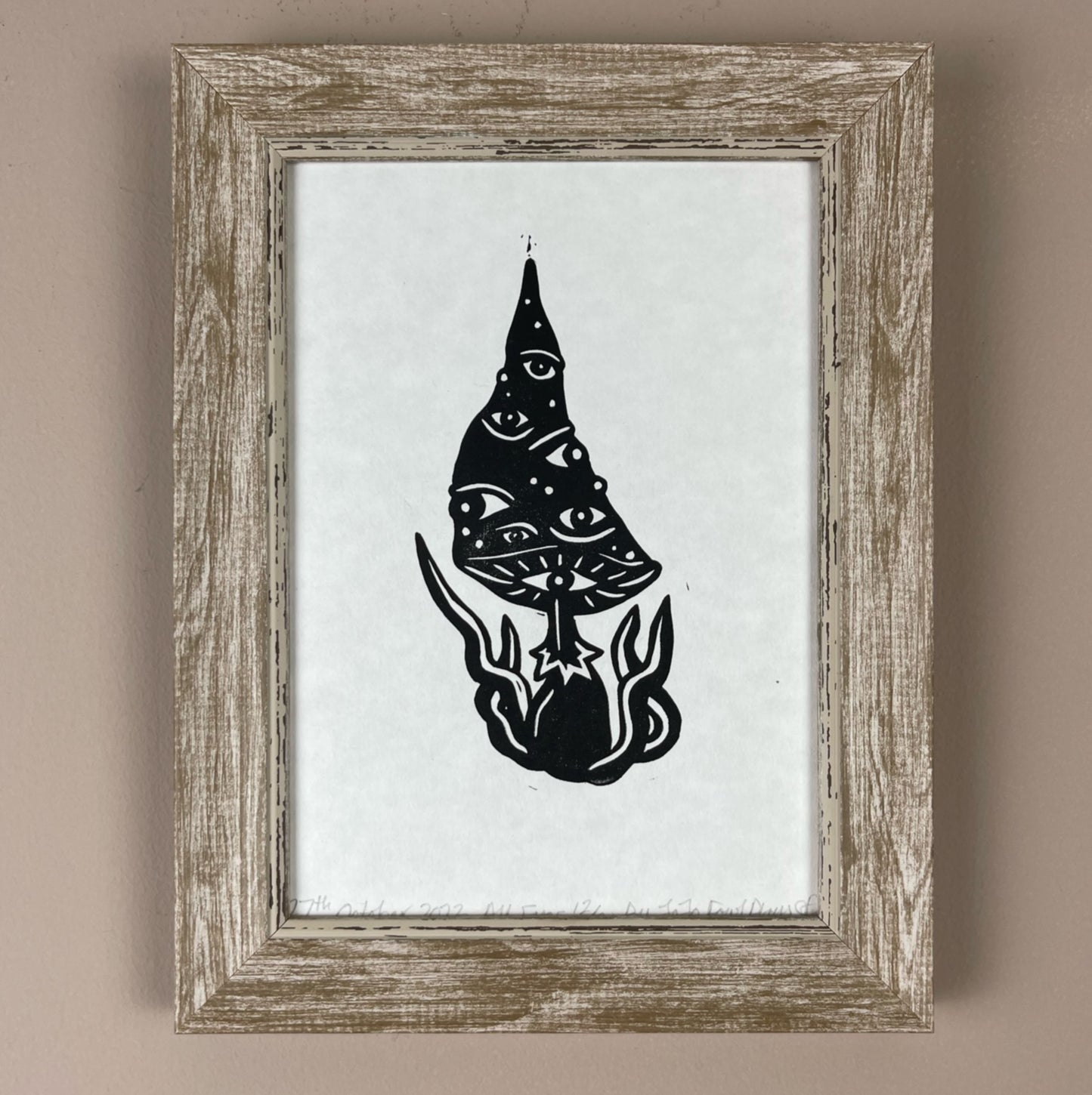 All Eyes Mushroom Mini Lino Print