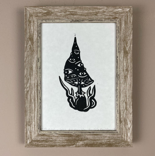 All Eyes Mushroom Mini Lino Print