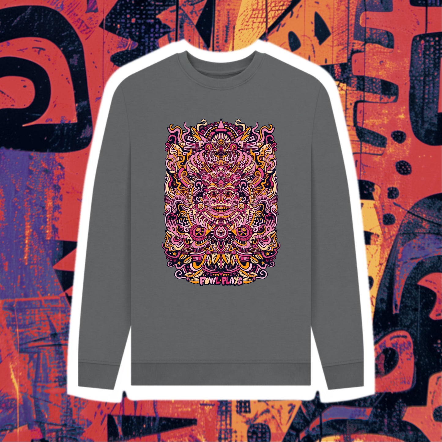 Psychedelic Mask Organic Cotton Unisex Sweater Fire Print