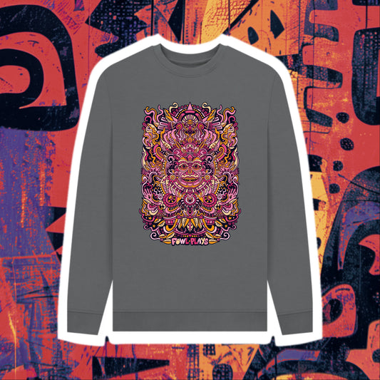 Psychedelic Mask Organic Cotton Unisex Sweater Fire Print