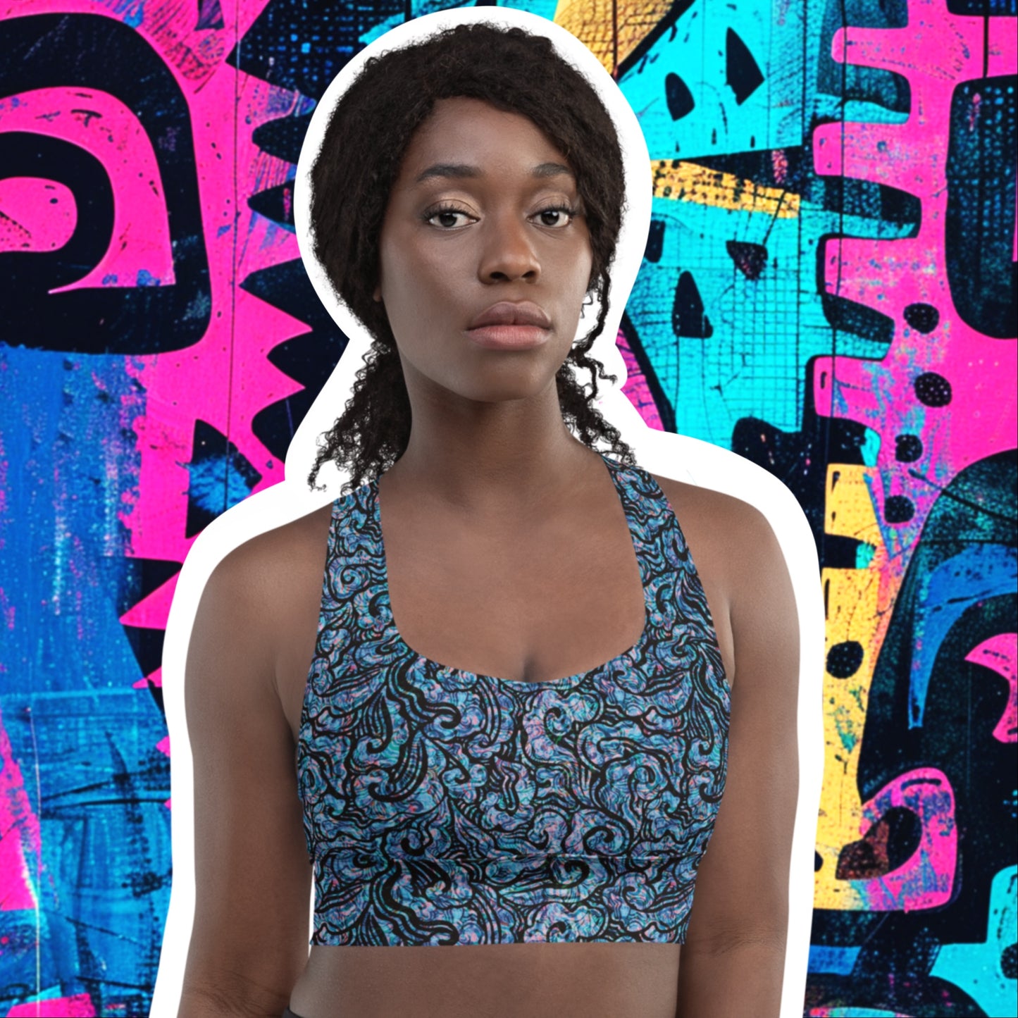 Blue Waves Statement Sports Bra