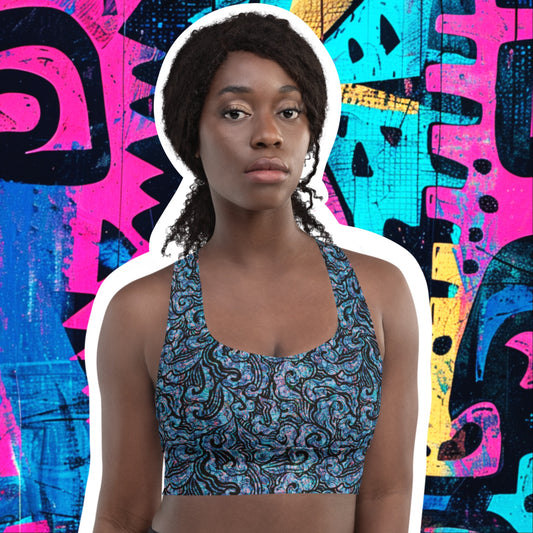 Blue Waves Statement Sports Bra