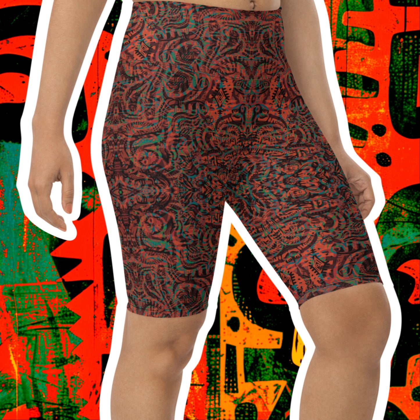 Psychedelic Kaleidoscope Shorts Burnt Orange