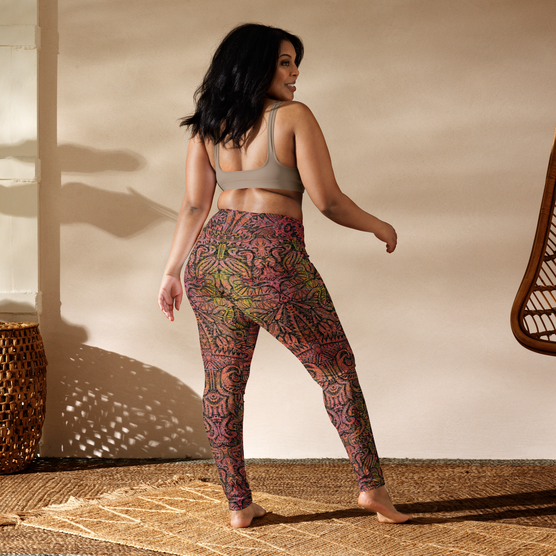 Model wearing Cactus County Plus Size leggings by Fowl Plays Print Emporium.